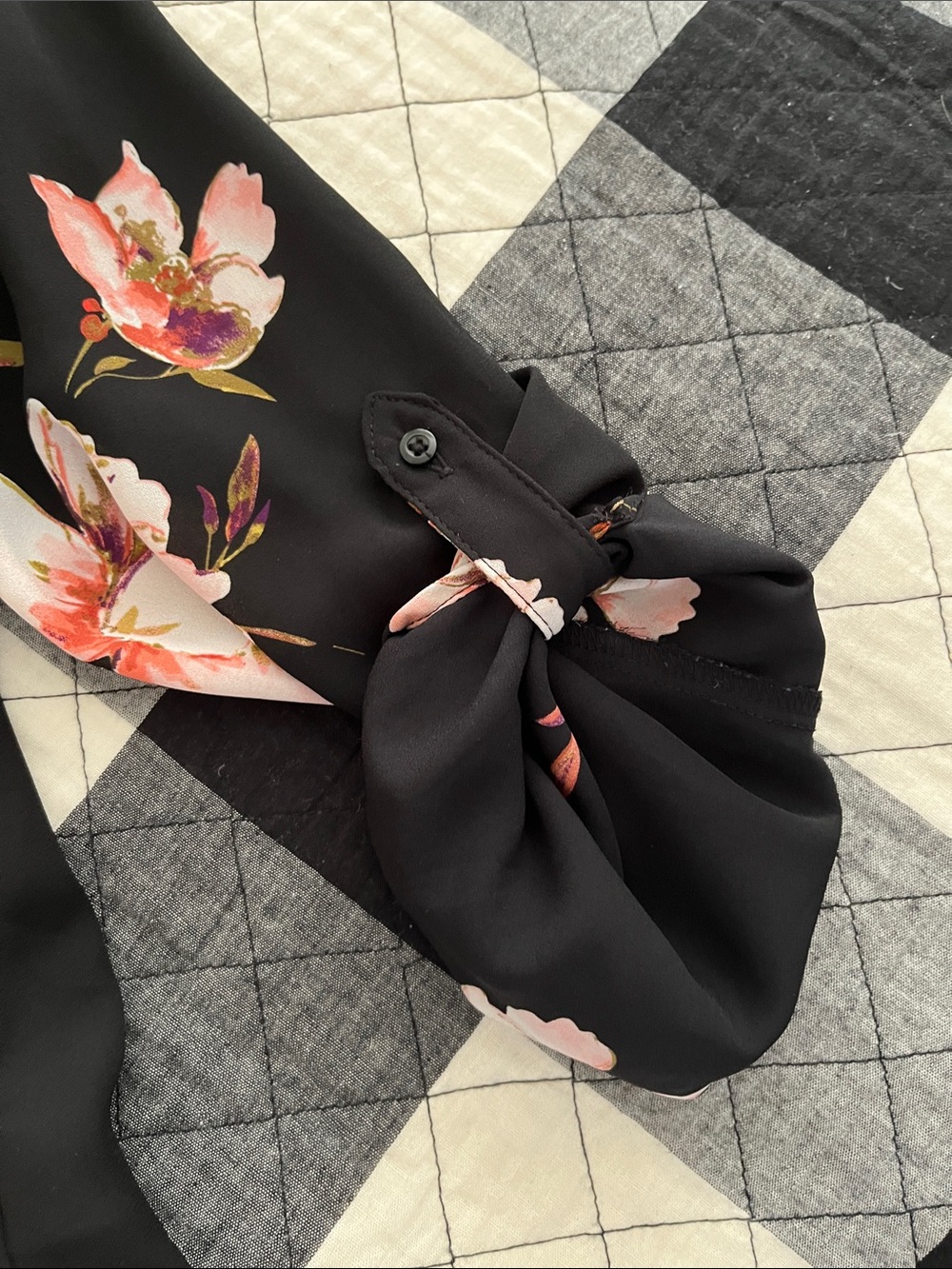 Candie's Black Floral Button-Front Shirt with Pink & Cream Blooms - Picture 4 of 5